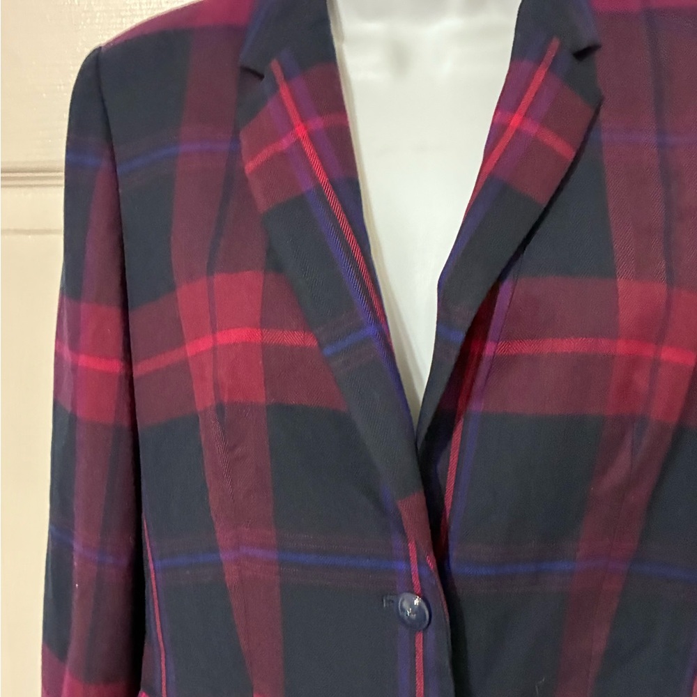 Tommy Hilfiger Red & Blue Plaid Single-Button Blazer